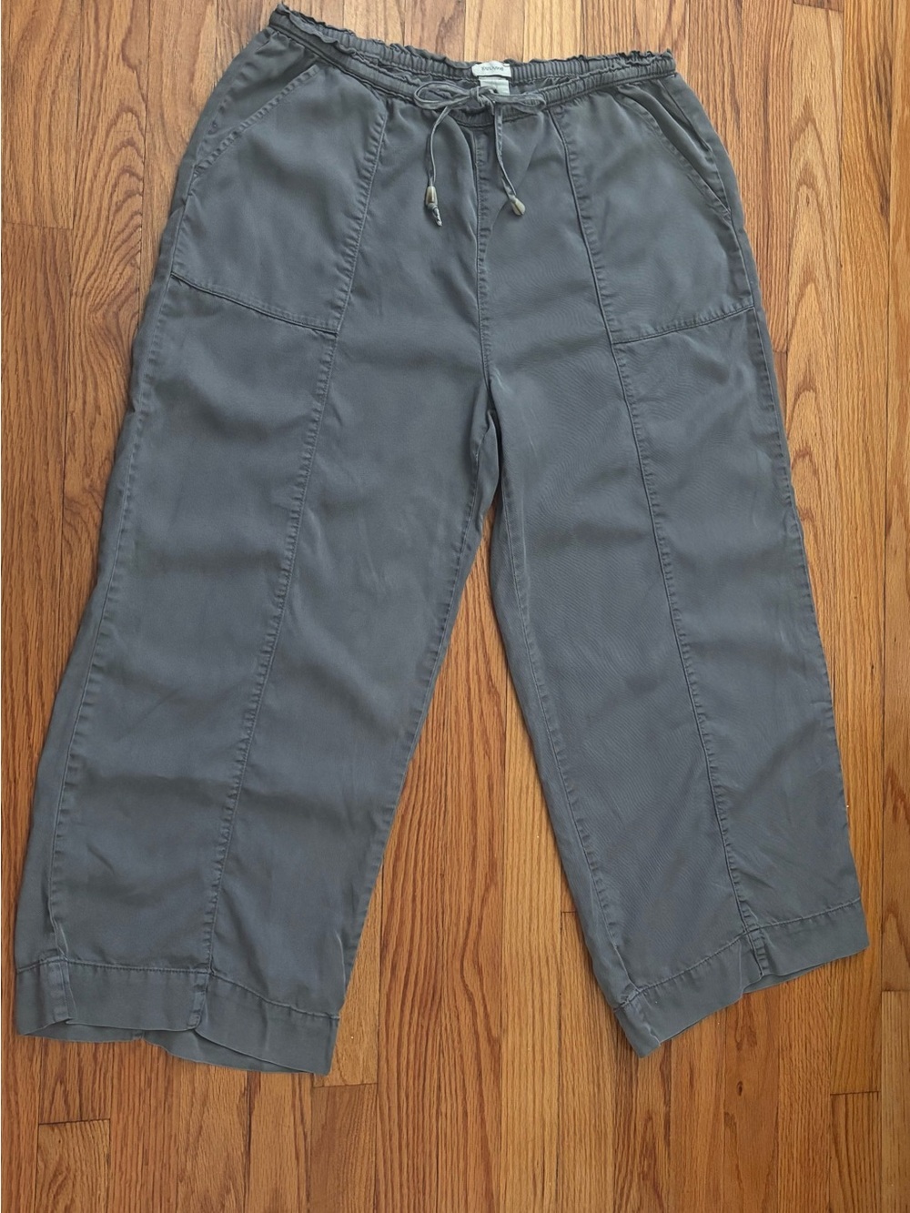 Anthropologie Gray Lyocell Wide Leg Crop Pants Pull On Drawstring Elastic Waist - Picture 2 of 7